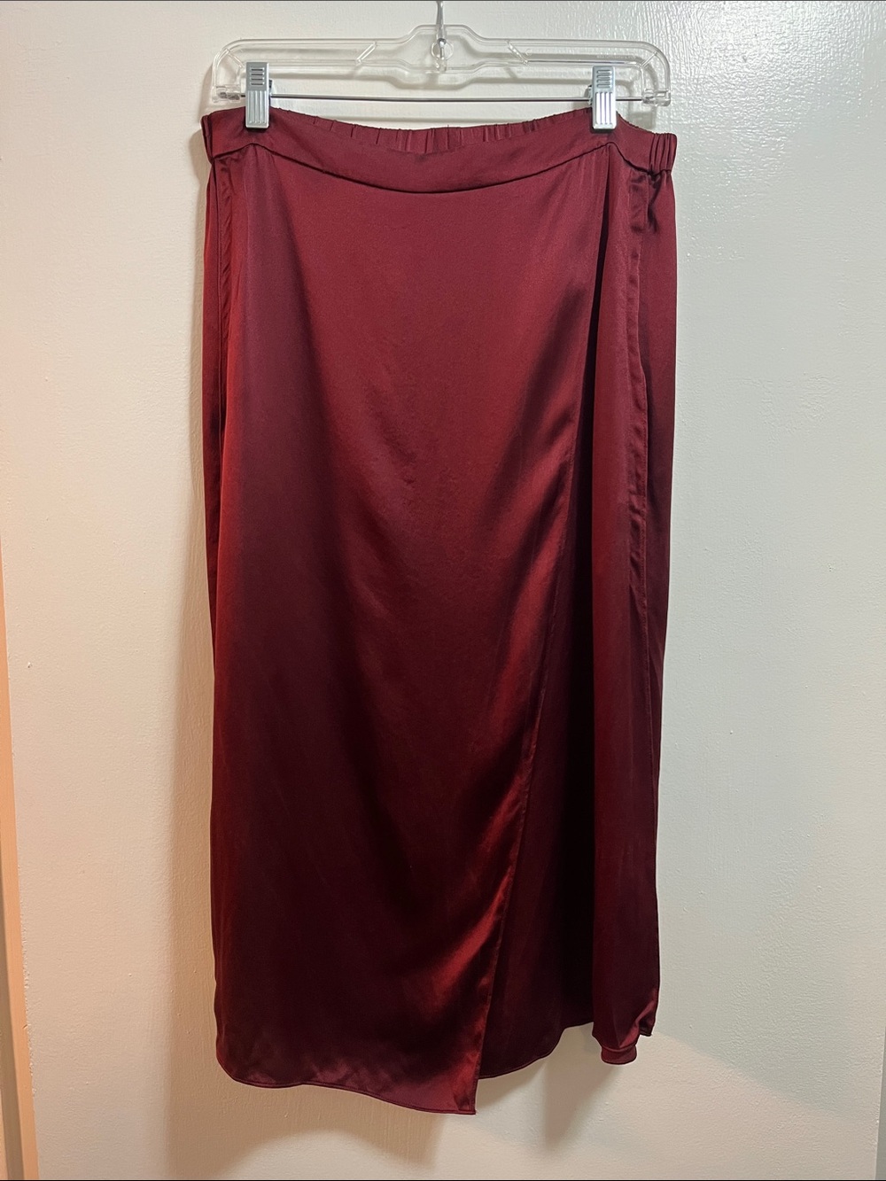 Vince Silk Midi Wrap Skirt in Deep Burgundy